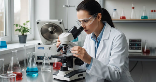 Scientist examining milk thistle extract under a microscope, symbolizing liver supplement research